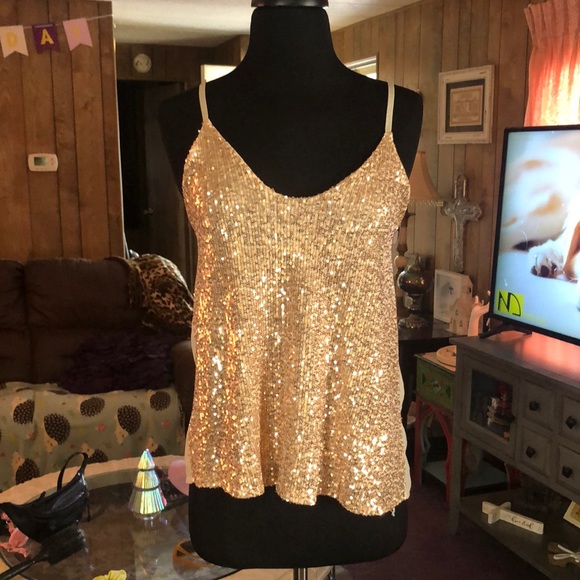 Gold Sequin Sleeveless Blouse Made in Italy - Picture 1 of 8